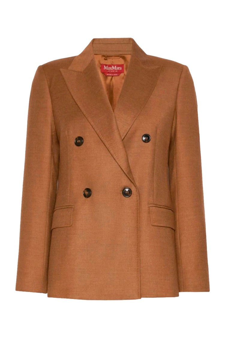 Max Mara Camel Mstuditore Double-Breasted Virgin Wool Blazer