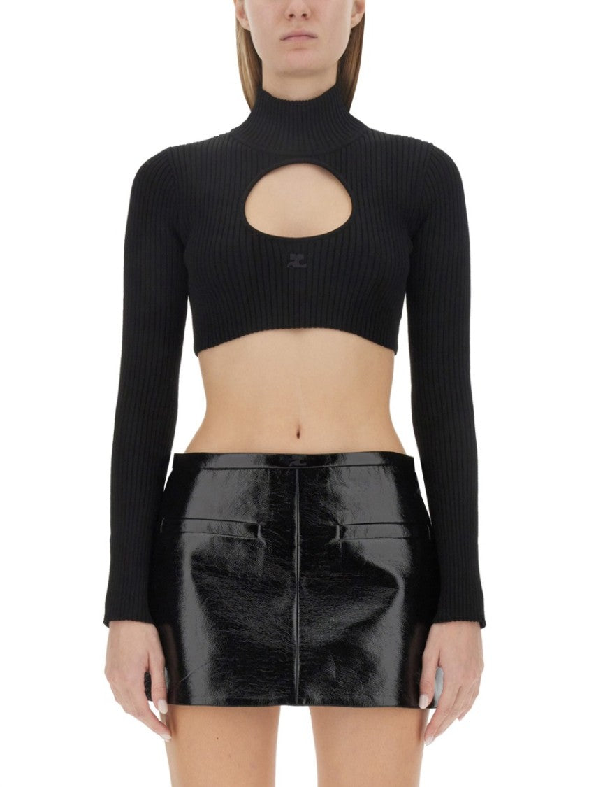 Courrèges Ribbed Black Cropped Shirt