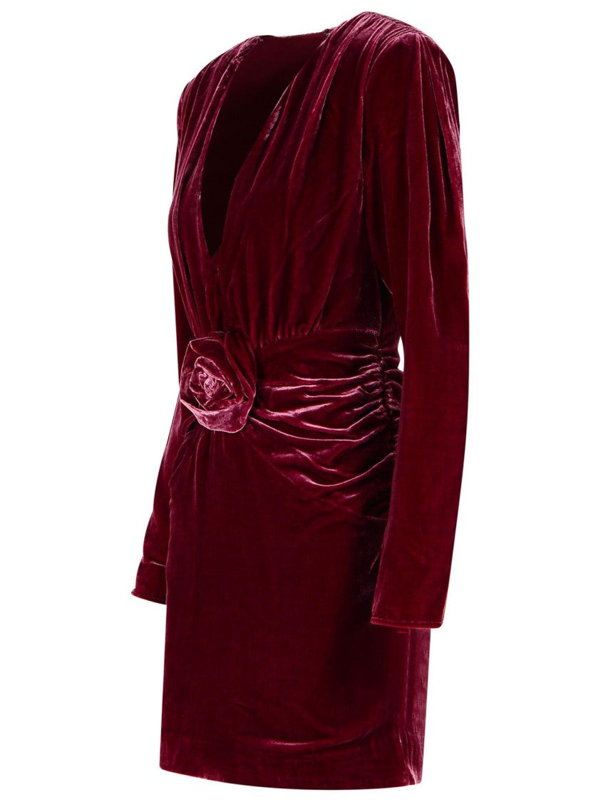 Rotate Burgundy Draped Velvet Mini Dress