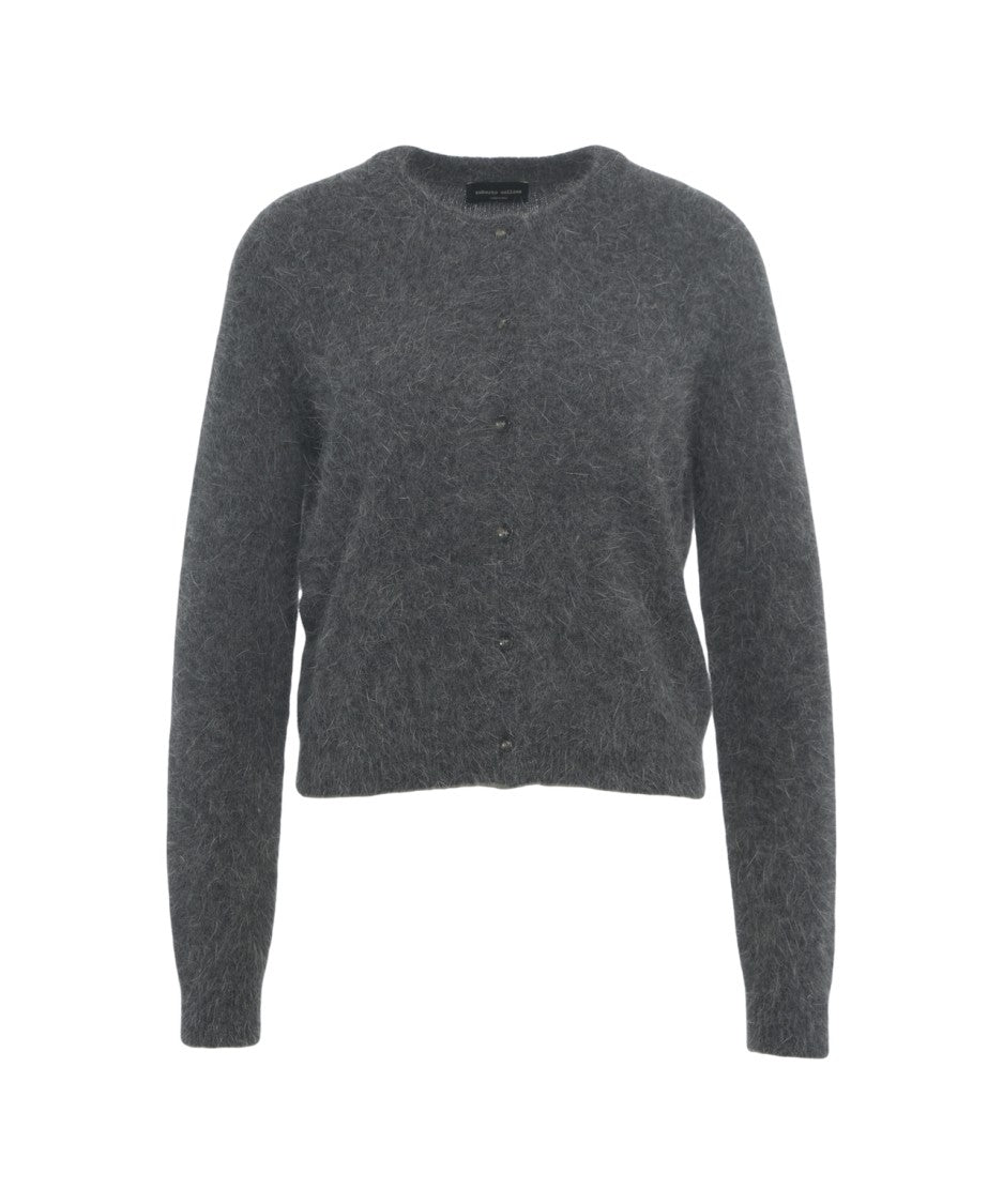 Roberto Collina Cropped Grey Knit Cardigan With Button Closure And Ribbed Details