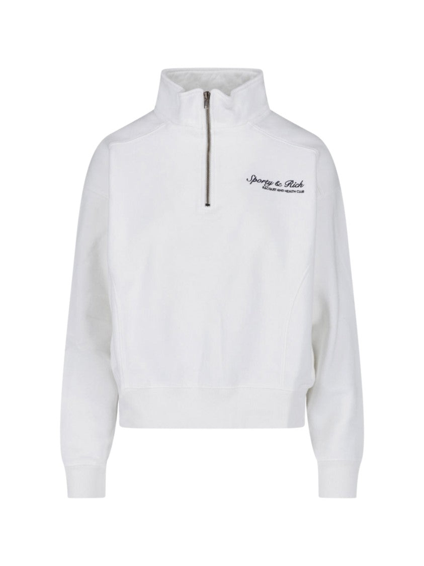 Sporty And Rich Cropped Sweater With High Collar And Embroidered Logo