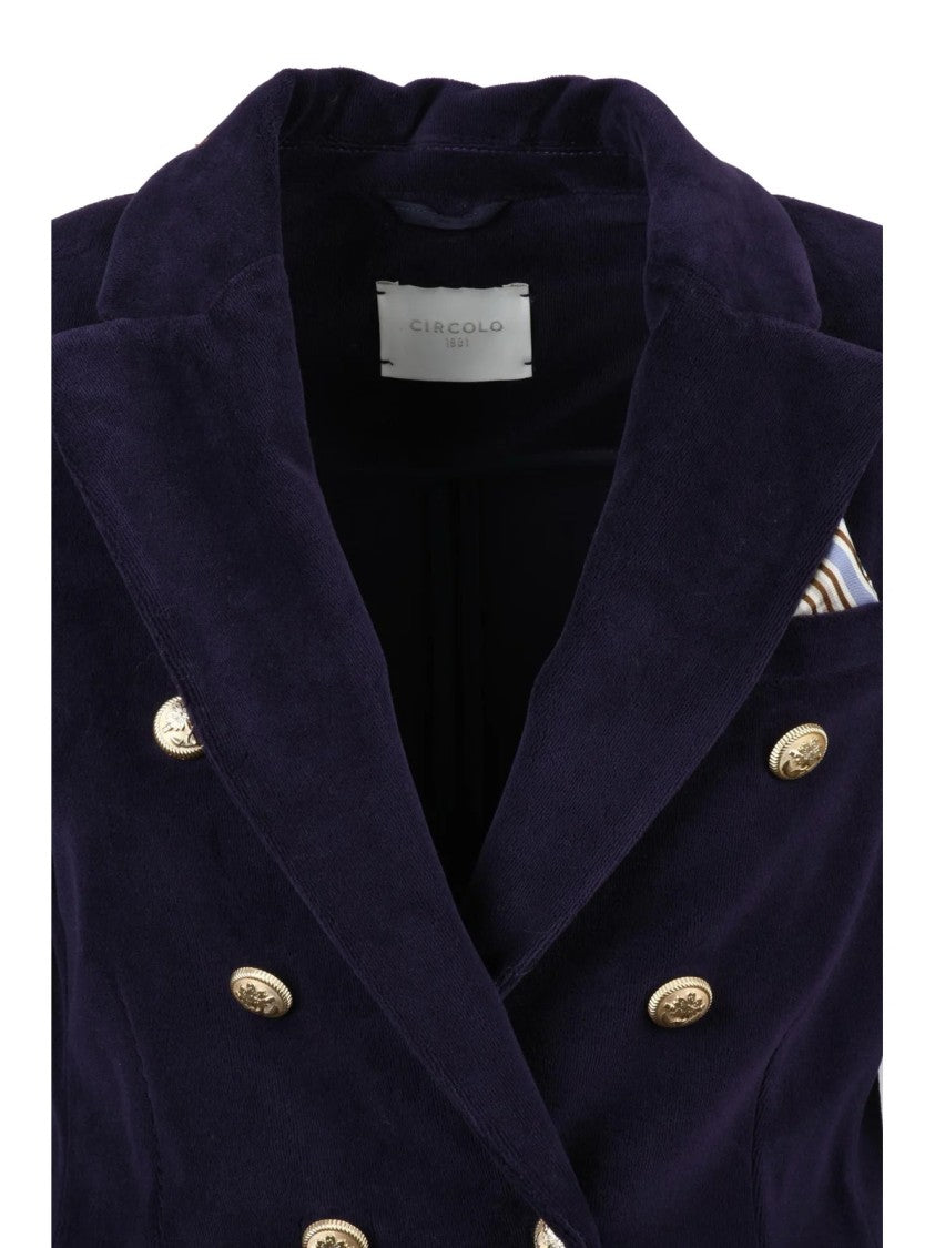 Circolo 1901 Velvet Double-Breasted Jacket With Wide Lapels And Gold-Tone Buttons