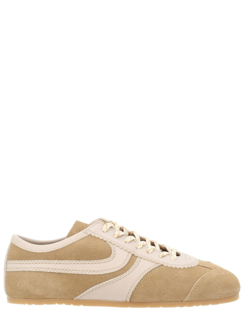 Dries Van Noten Neutrals Low-Profile Scalloped Trim Leather Sneakers
