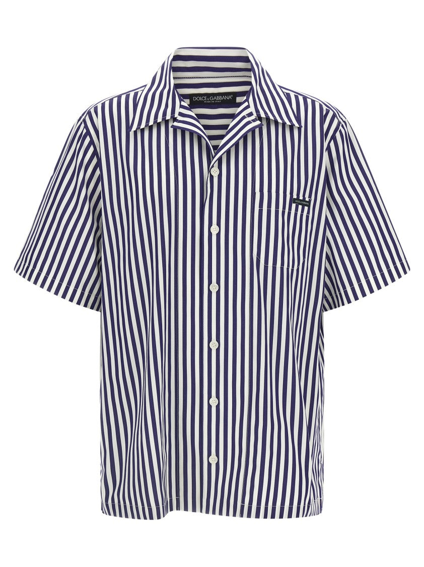 Dolce & Gabbana Striped Cotton-Silk Blend Poplin Shirt With Mother-Of-Pearl Buttons