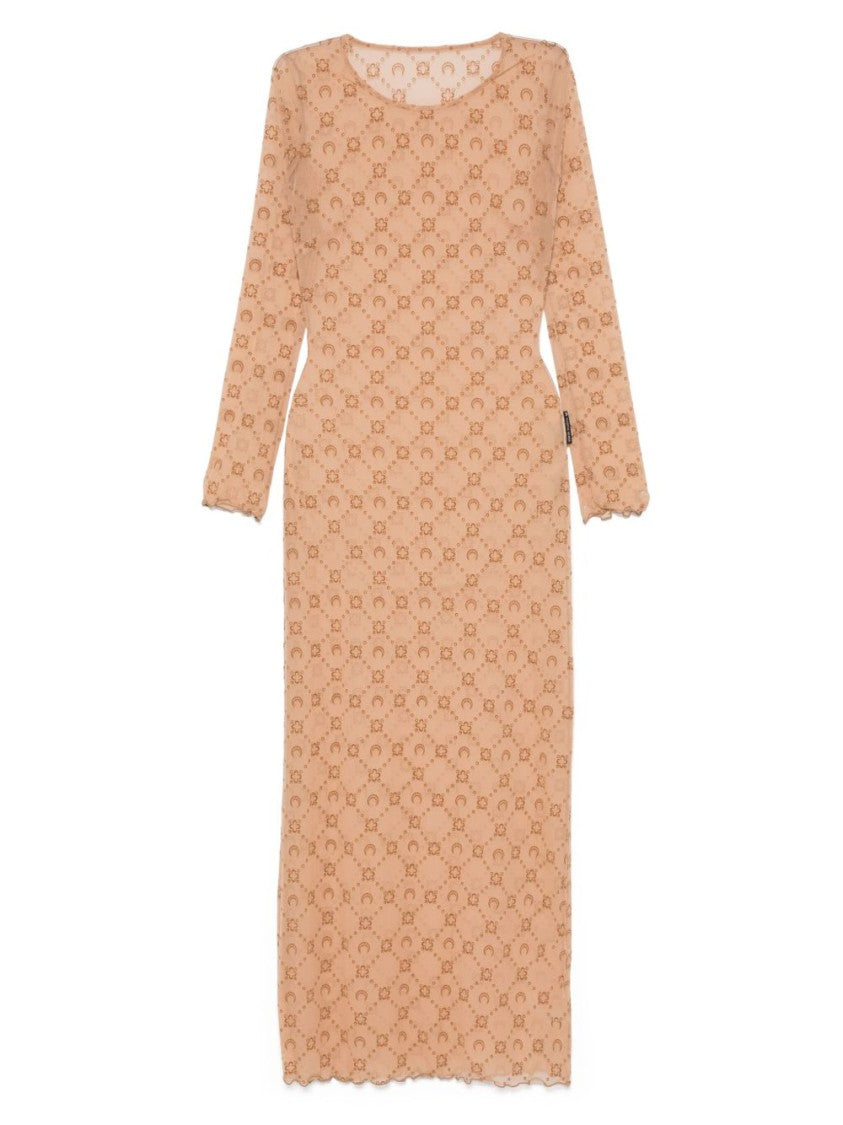 Marine Serre Floor-Length Beige Dress With Scalloped Hemline