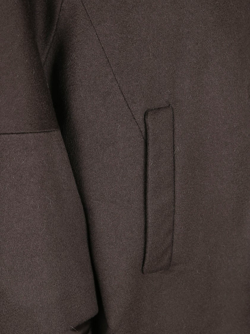 Herno Cashmere Boxy Jacket With High Collar And Snap Closure