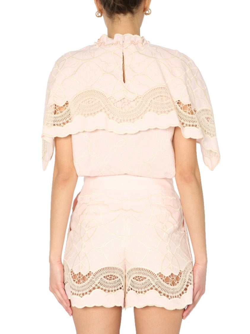 Alberta Ferretti Embroidered Cape Top