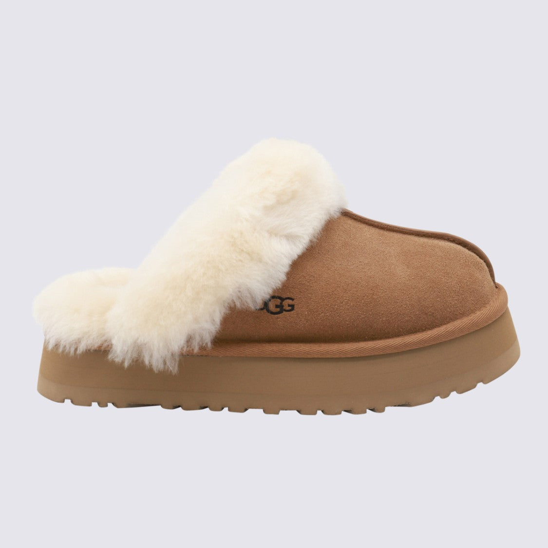 Ugg Tan Suede Flats With Plush Cream Fur Lining