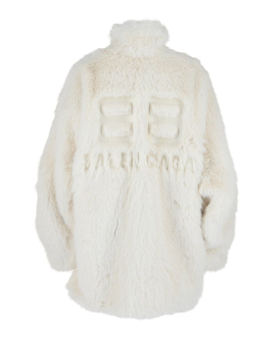 Balenciaga Debossed Bb Logo Oversized Faux Fur Jacket