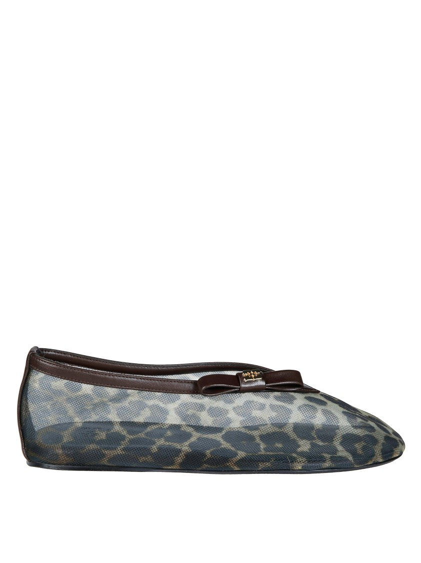 Ganni Leopard Print Mesh Pointed-Toe Flats