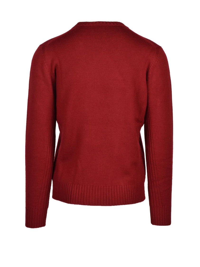 Kangra Classic Red Crewneck Sweater In Extrafine Merino Wool