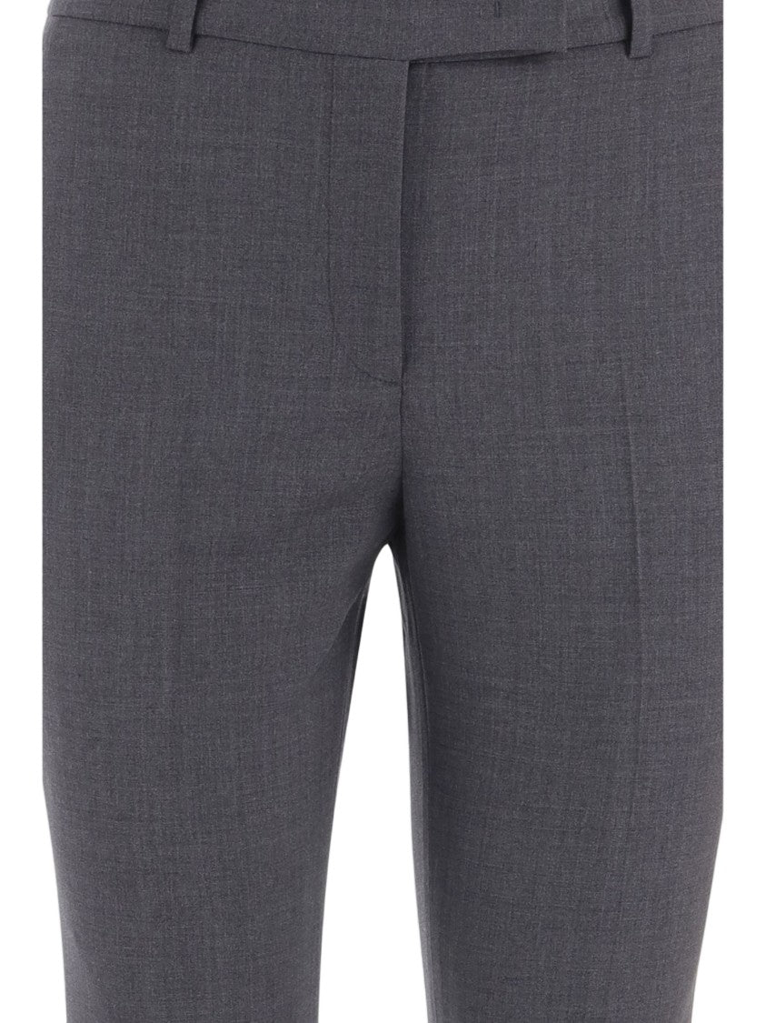 Ql2 Gray Tailored Pleated Stretch Wool-Blend Formal Pants