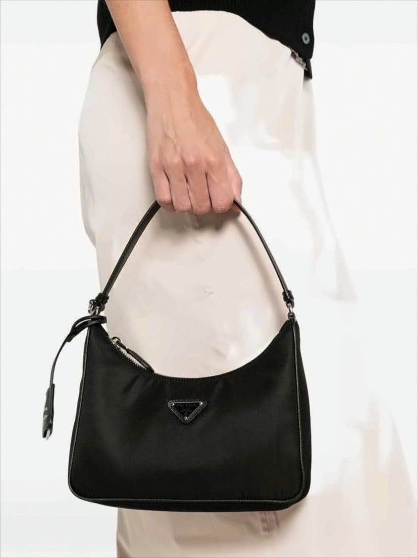 Prada Minimalist Black Shoulder Bag With Leather Accents
