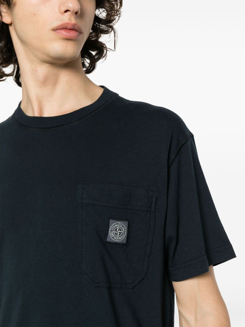 Stone Island Blue Organic Cotton T-Shirt With Logo Patch
