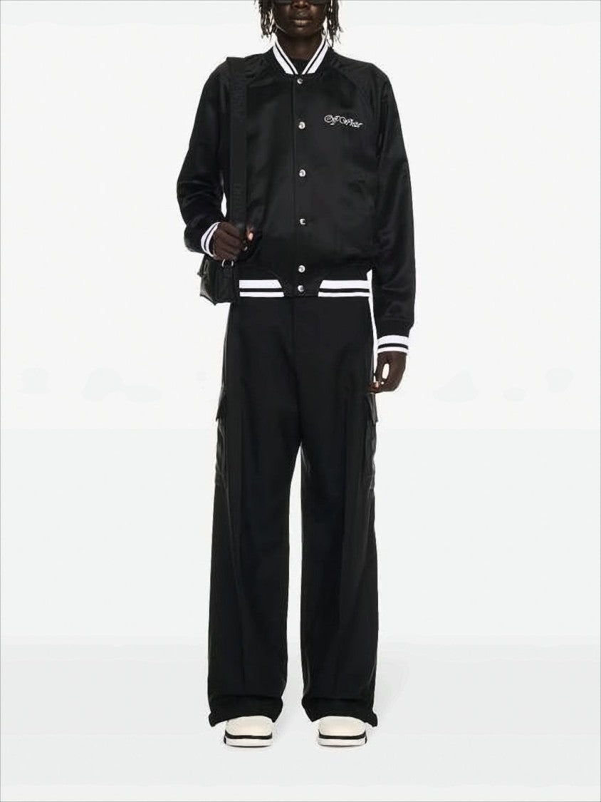 Off-White Black Polyester Bomber Jacket With Contrast Detailing