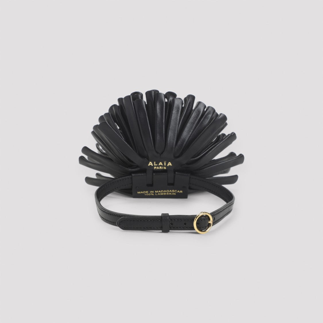 Alaïa Sculptural Black Floral Design Necklace With Gold Buckle