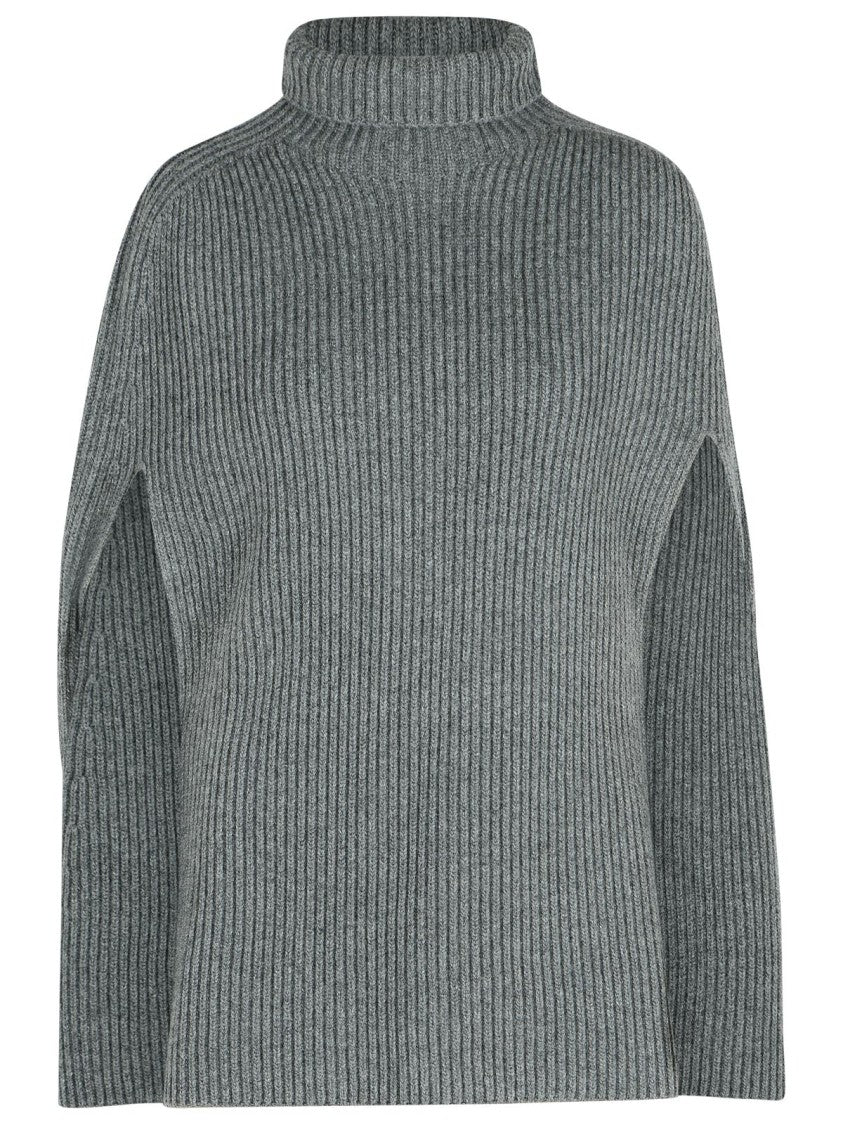 Jil Sander Koala' Grey Wool Turtleneck Cape