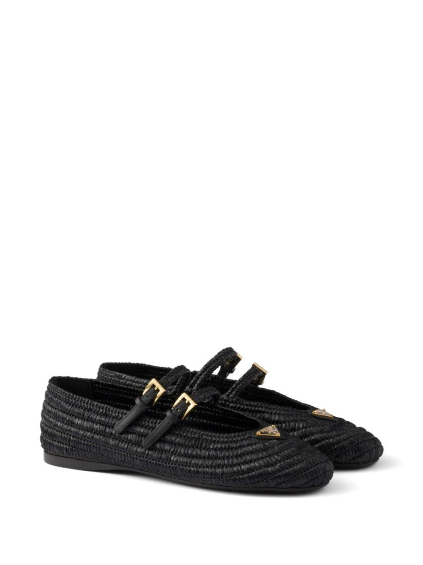 Prada Woven Flat Shoes With Adjustable Gold-Tone Straps