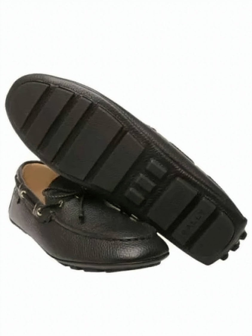 Bally Textured Cowhide Leather Loafers With Decorative Lace Detail
