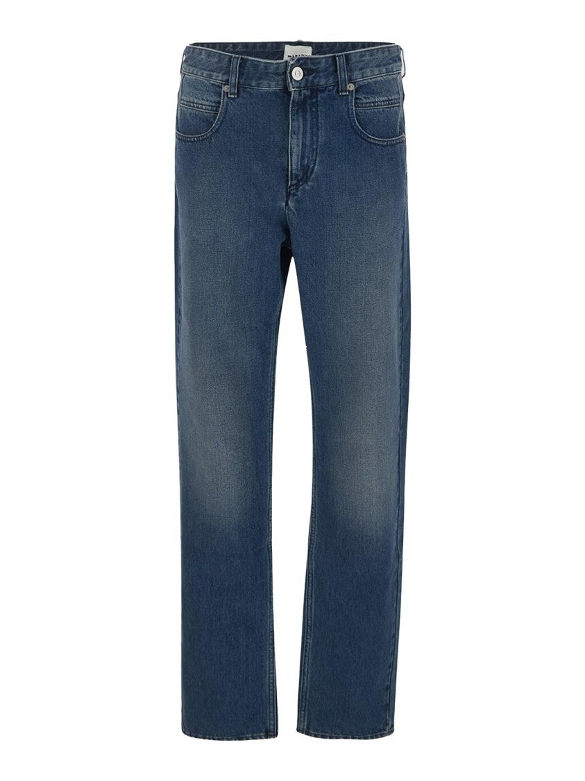Isabel Marant High-Waist Straight-Leg Denim Pants With Vintage Finish