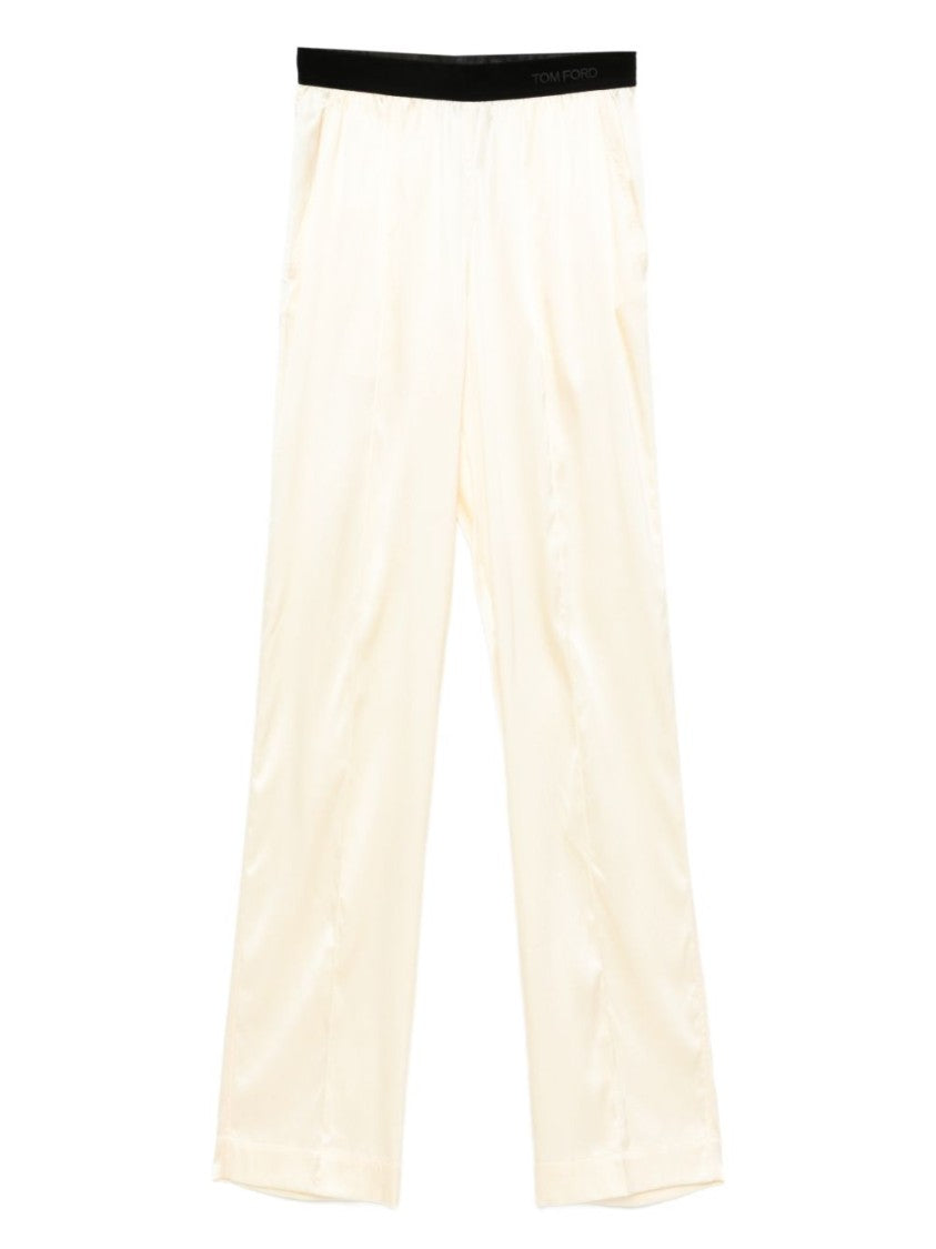 Tom Ford Cream Banded Waist Straight-Leg Pants
