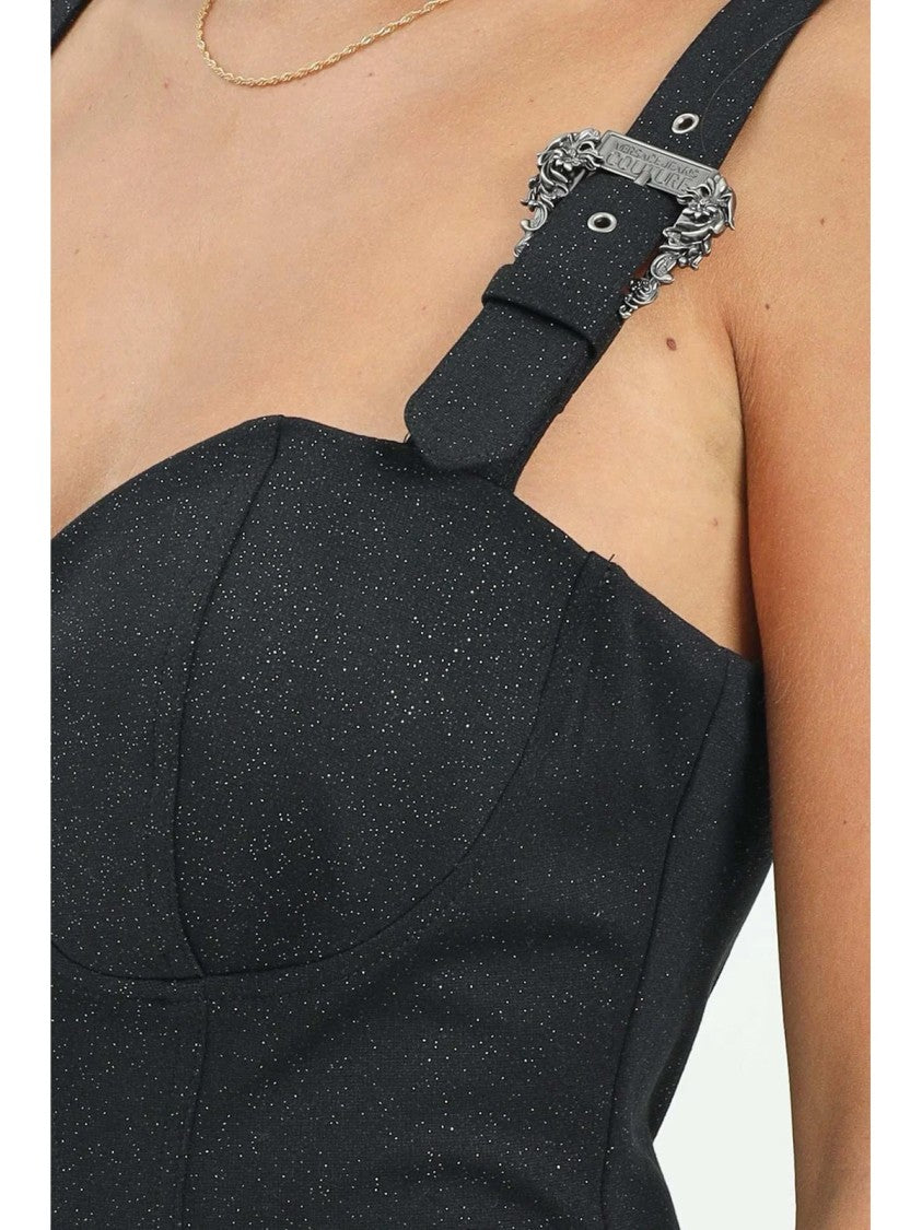 Versace Jeans Couture Sheath Dress With Bustier Neckline And Decorative Buckles
