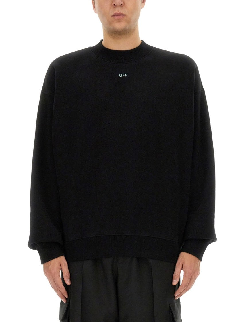 Off-White Oversized Black Sweatshirt With Classic Crew Neckline
