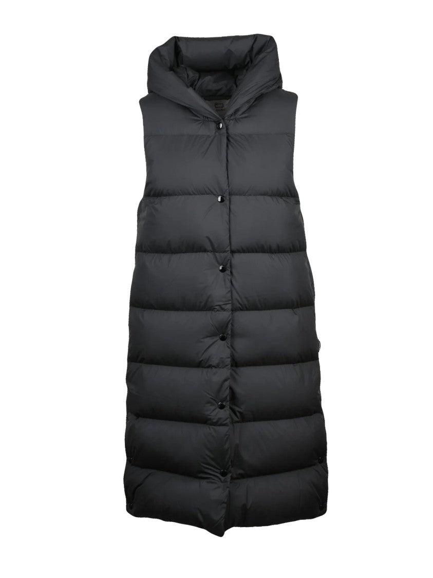 Woolrich Black Long Quilted Polyester Down Vest