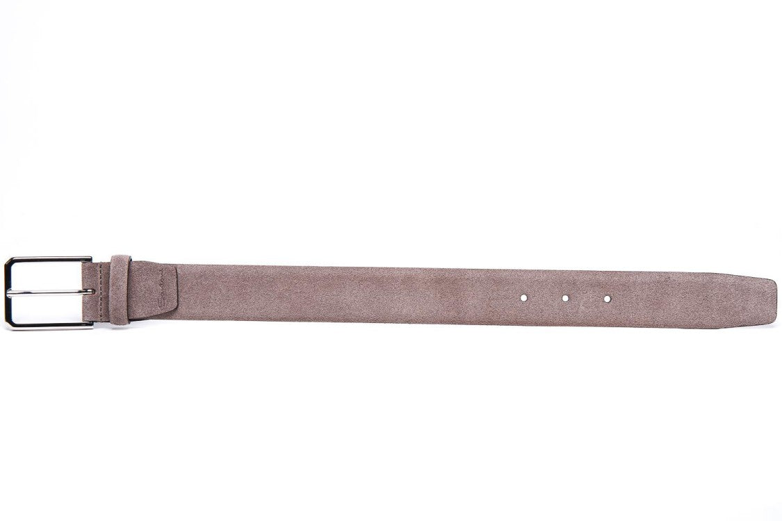 Santoni Refined Taupe Suede Belt With Silver Buckle
