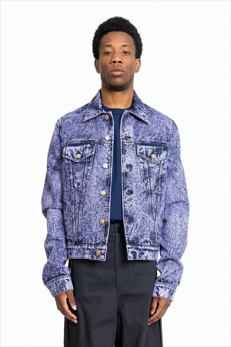 Marni Textured Acid-Wash Denim Jacket With Classic Collar And Adjustable Tabs