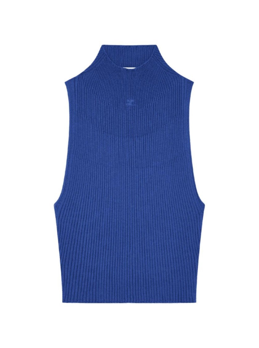 Courrèges Mockneck Light Rib Top Saphir