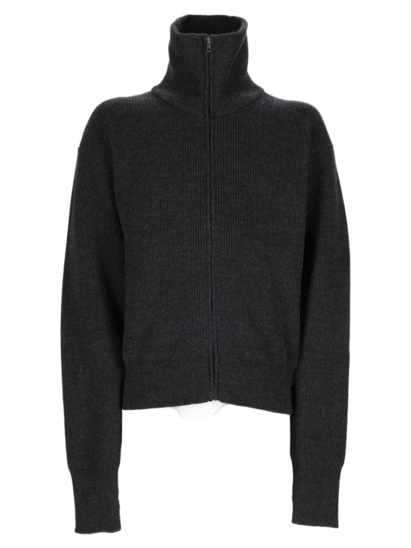 Lemaire Ribbed Knit Full Zip Wool Cardigan