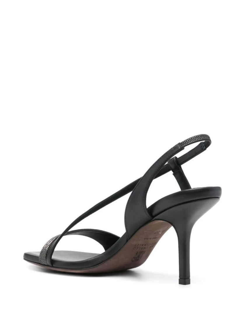 Brunello Cucinelli Black Leather Sandals With Textured Band