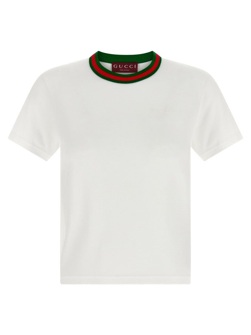 Gucci Cotton Jersey T-Shirt With Web Detail And Logo Patch