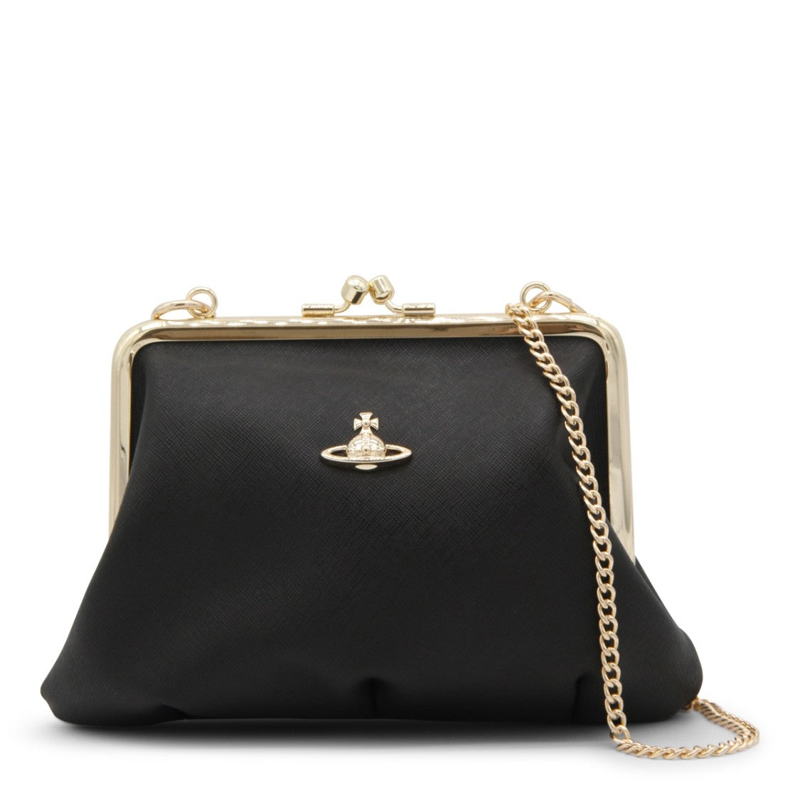 Vivienne Westwood Structured Black Bag With Metallic Frame And Chain Strap