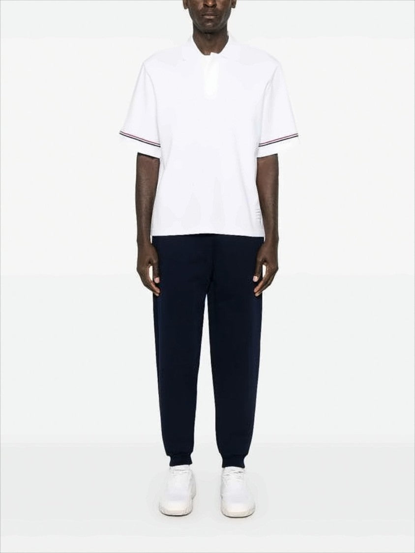 Thom Browne Short-Sleeve White Polo Shirt With Striped Accents