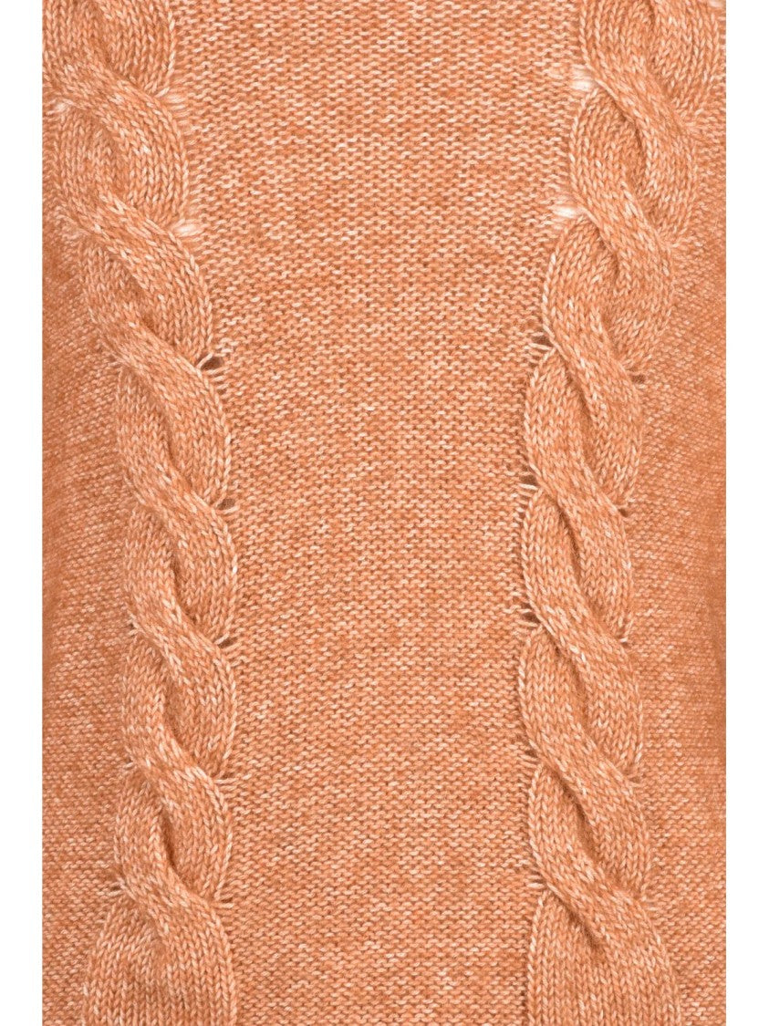 K-Way Rust Cable Knit Cotton-Alpaca High Neck Sweater