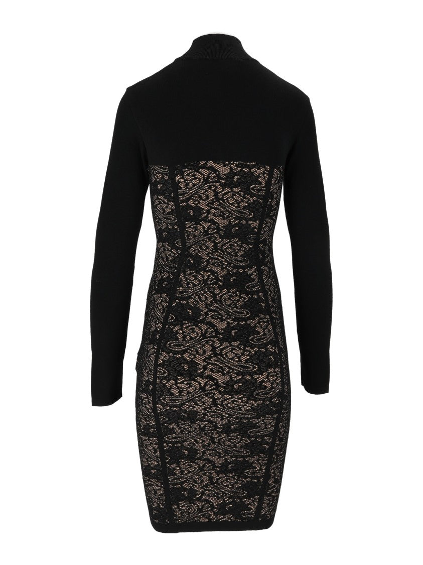 Elisabetta Franchi Lace Panel Fitted Knit Day Dress