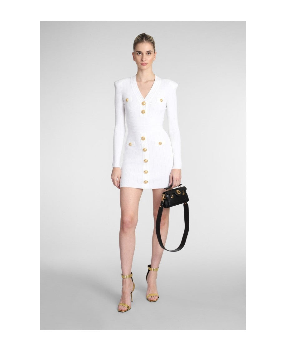 Balmain Button-Embellished Ribbed-Knit Minidress