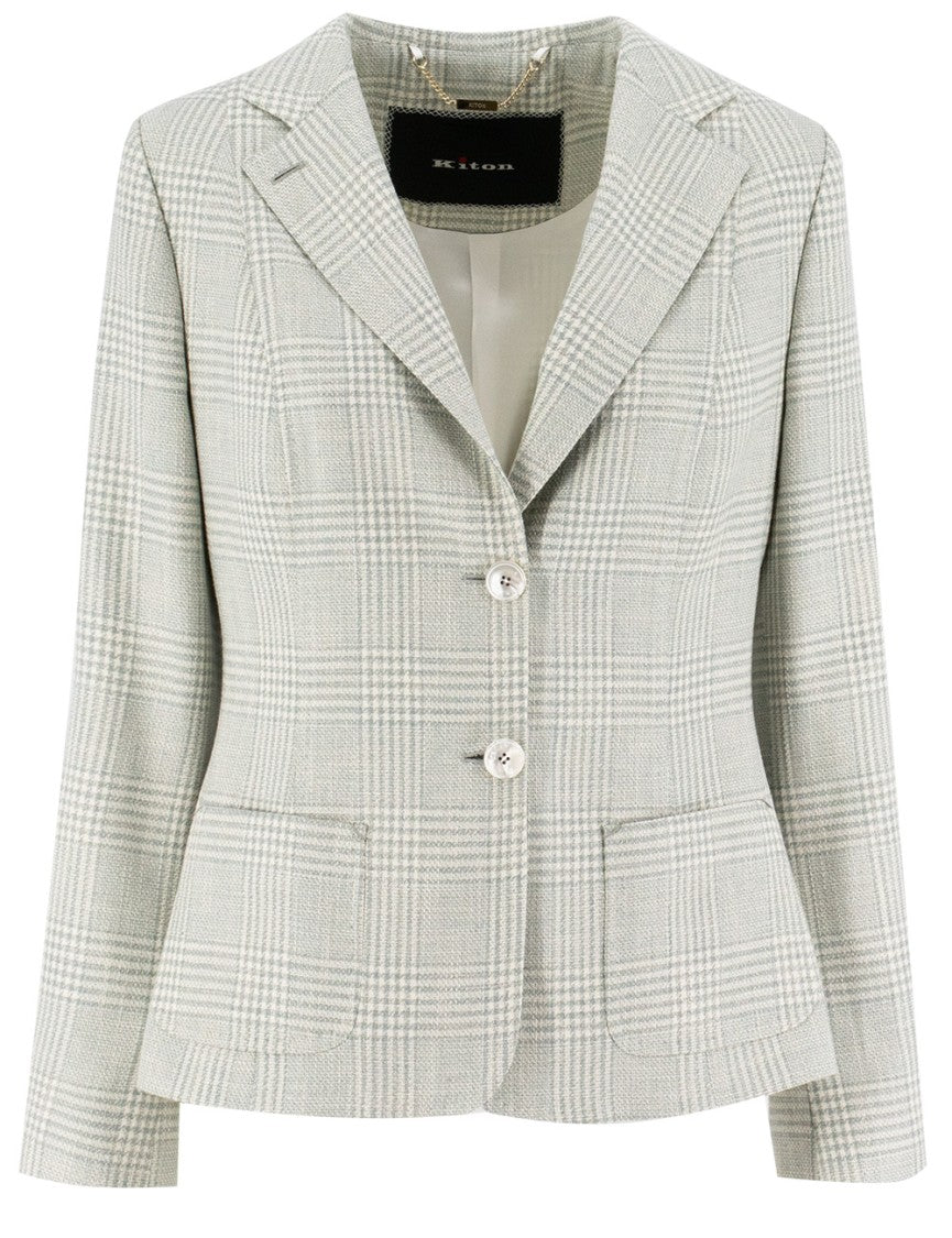 Kiton Sky Blue Plaid Single-Breasted Jacket