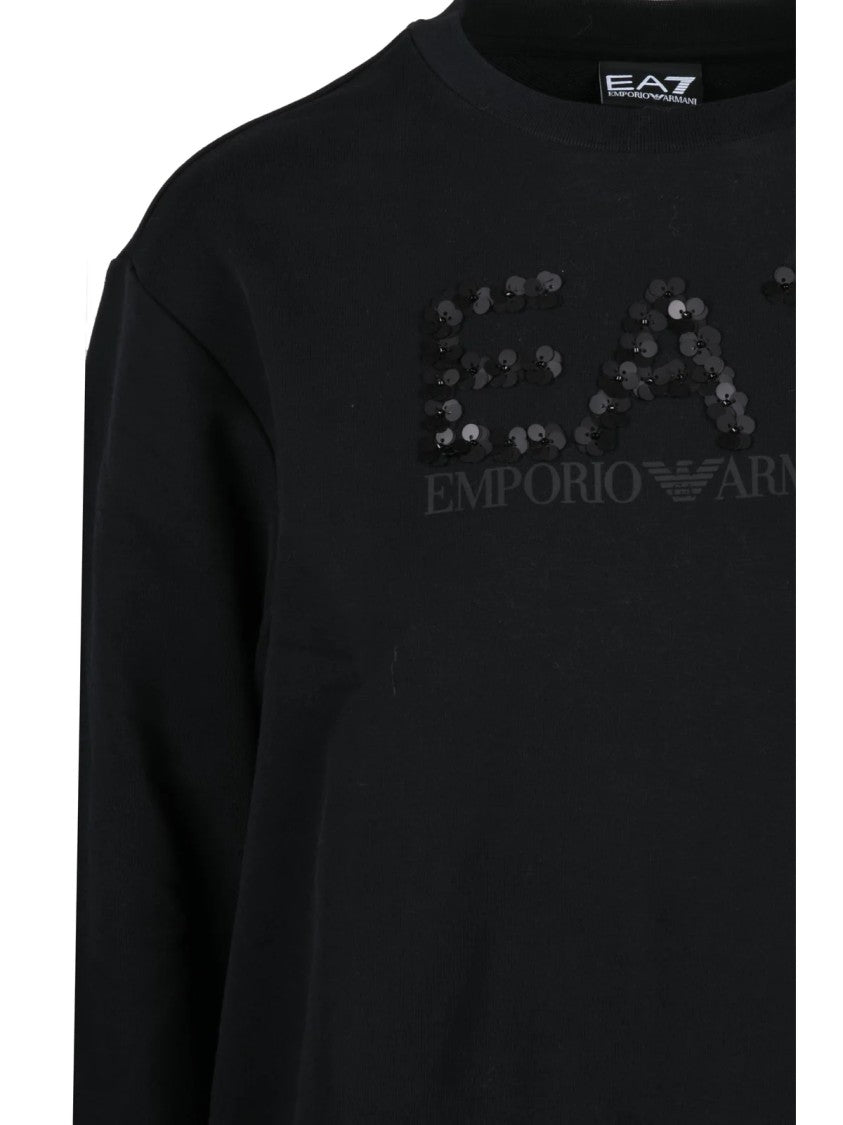 Ea7 Emporio Armani Crew Neck Sweatshirt With Rhinestone Logo Detail