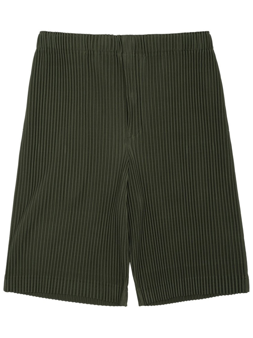 Homme Plissé Issey Miyake Pleated Green Shorts With Vertical Ribbing