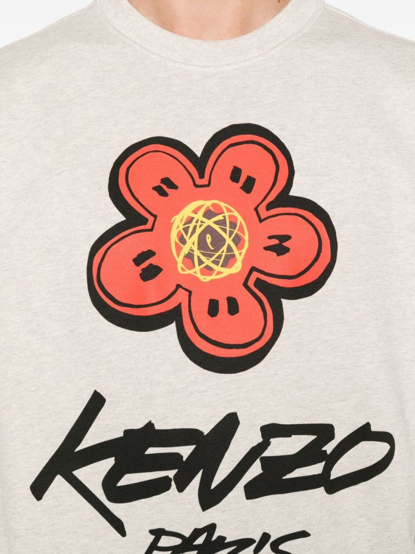 Kenzo Light Grey Classic Sweatshirt With Bold Flower Graphic
