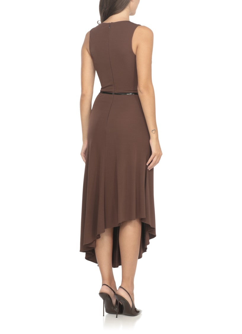 Elisabetta Franchi Asymmetrical Midi Dress With Glossy Piping