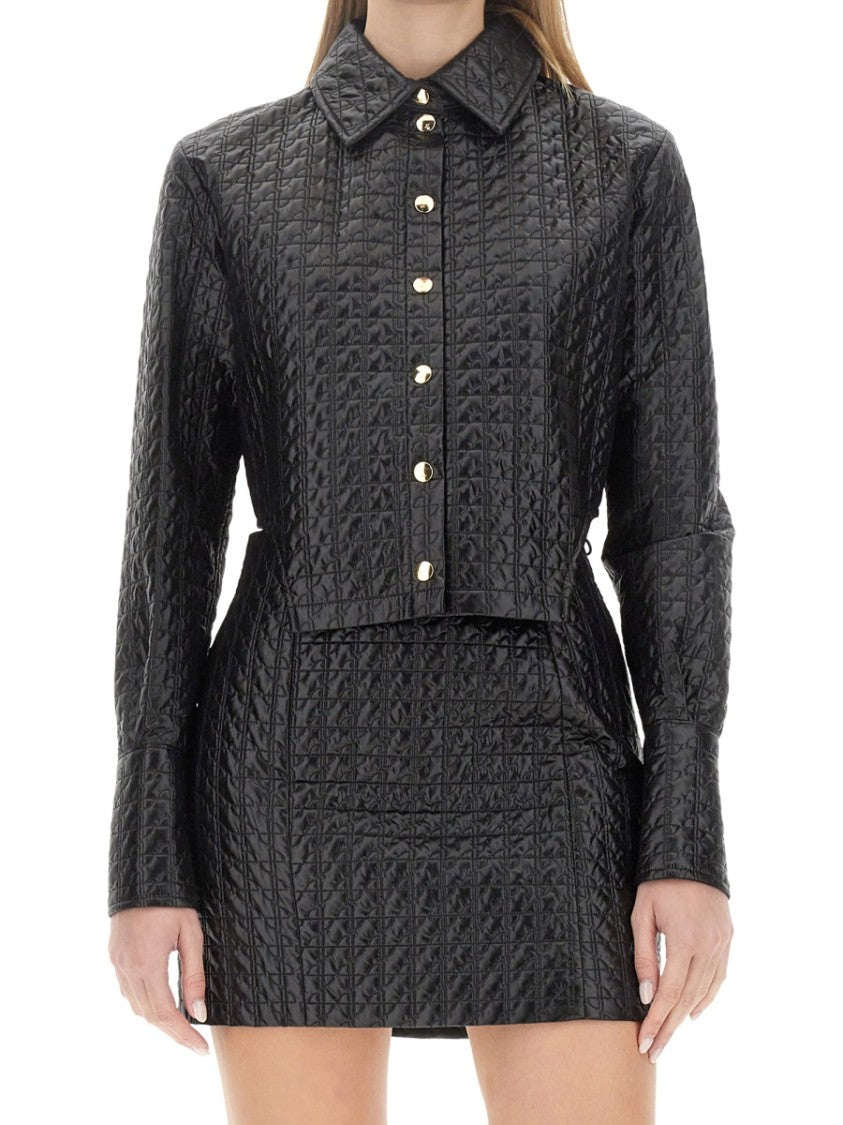 Patou Cropped Black Jacket With Textured Pattern