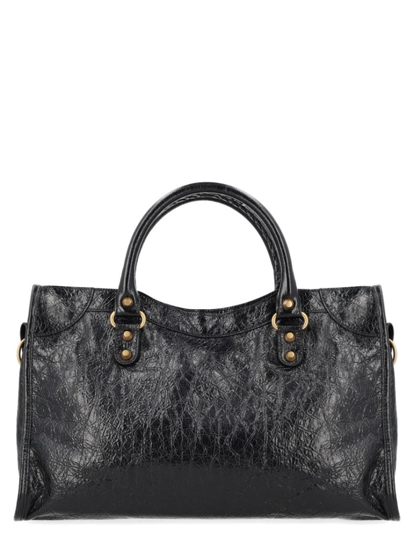 Balenciaga Textured Leather Handbag With Detachable Shoulder Strap And Gold Accents