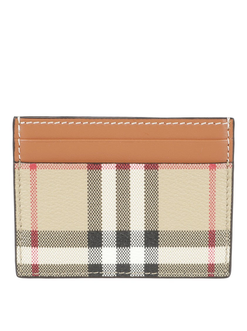 Burberry Check Pattern Leather Cardholder With Contrasting Trim
