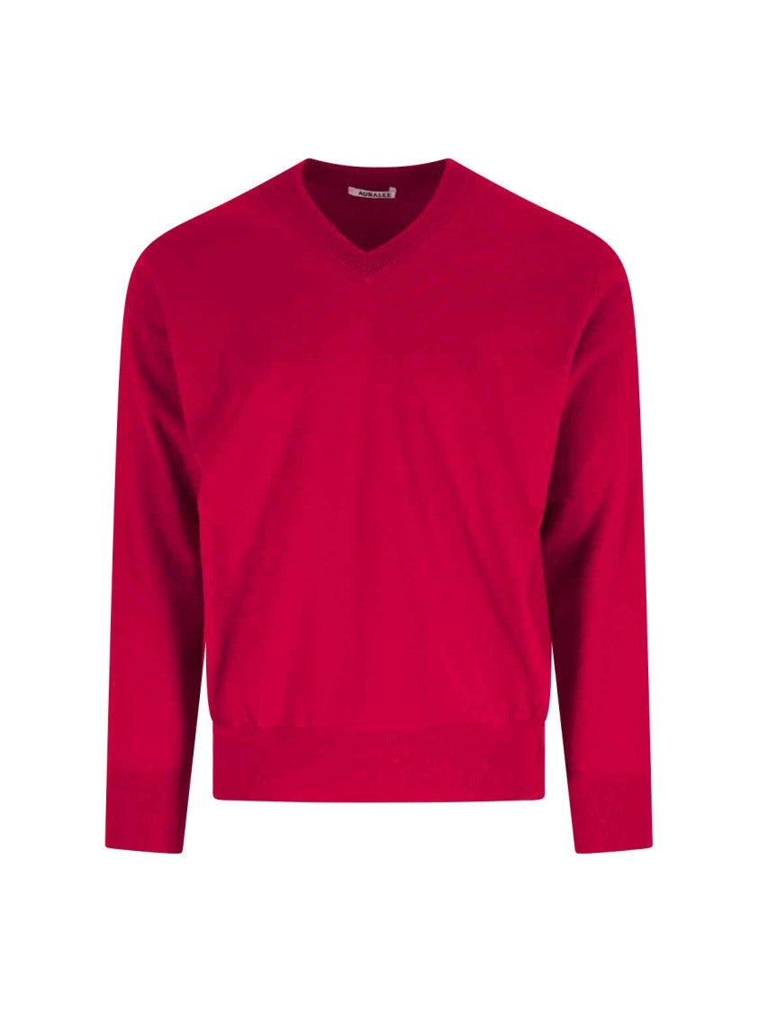 Auralee V-Neck Sweater – Red
