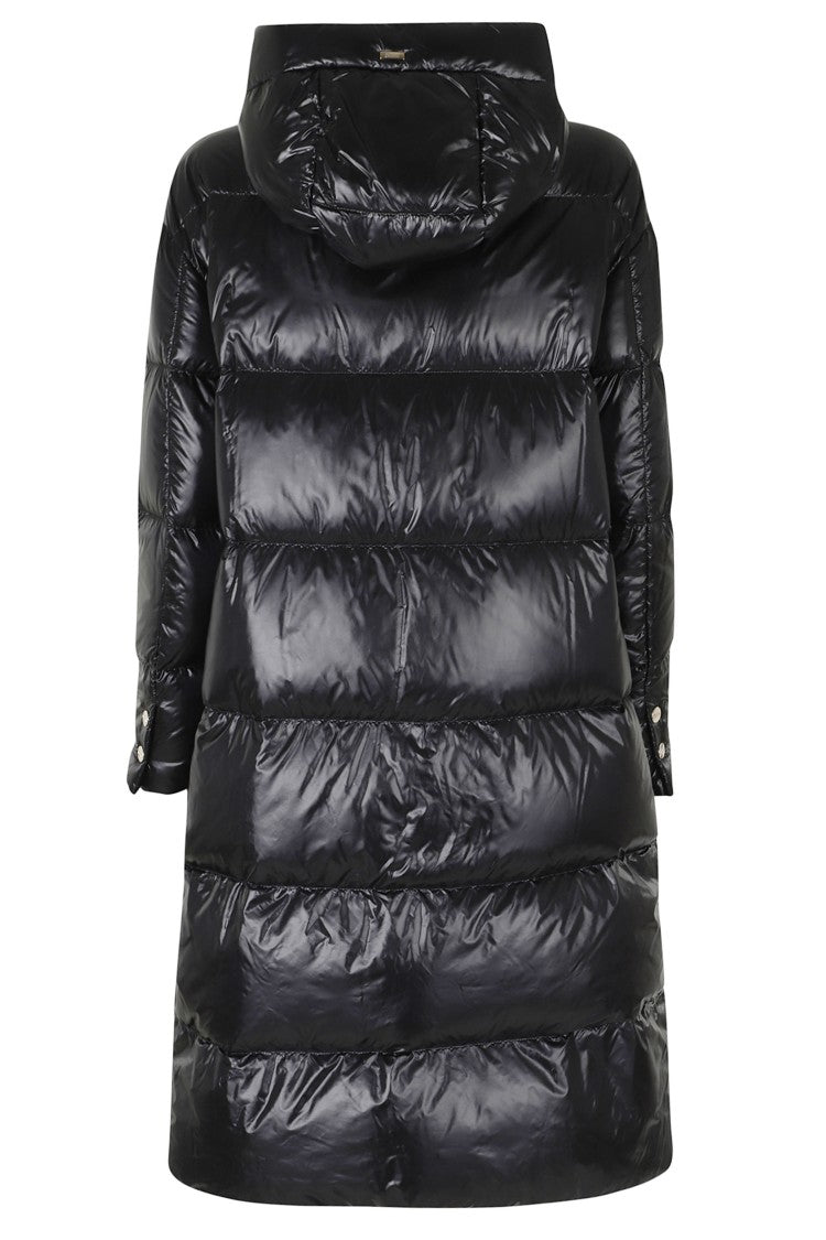 Herno Black Crew Neck Gold Buttons Hooded Polyamide Down Jacket