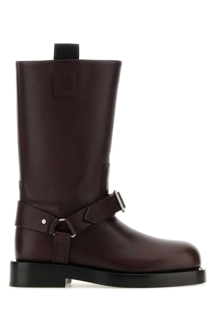 Burberry Aubergine Leather Saddle Ankle Boots